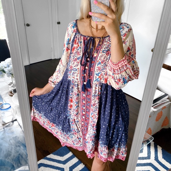 💙 BOHO TRIBAL PRINT DARK BLUE LOOSE DRESS! - Picture 3 of 13